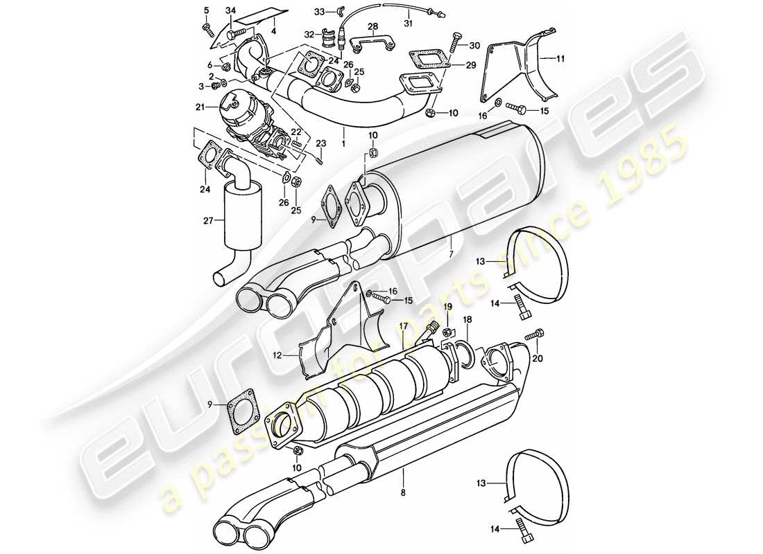 porsche 1984 (911) auspuffanlage teilediagramm