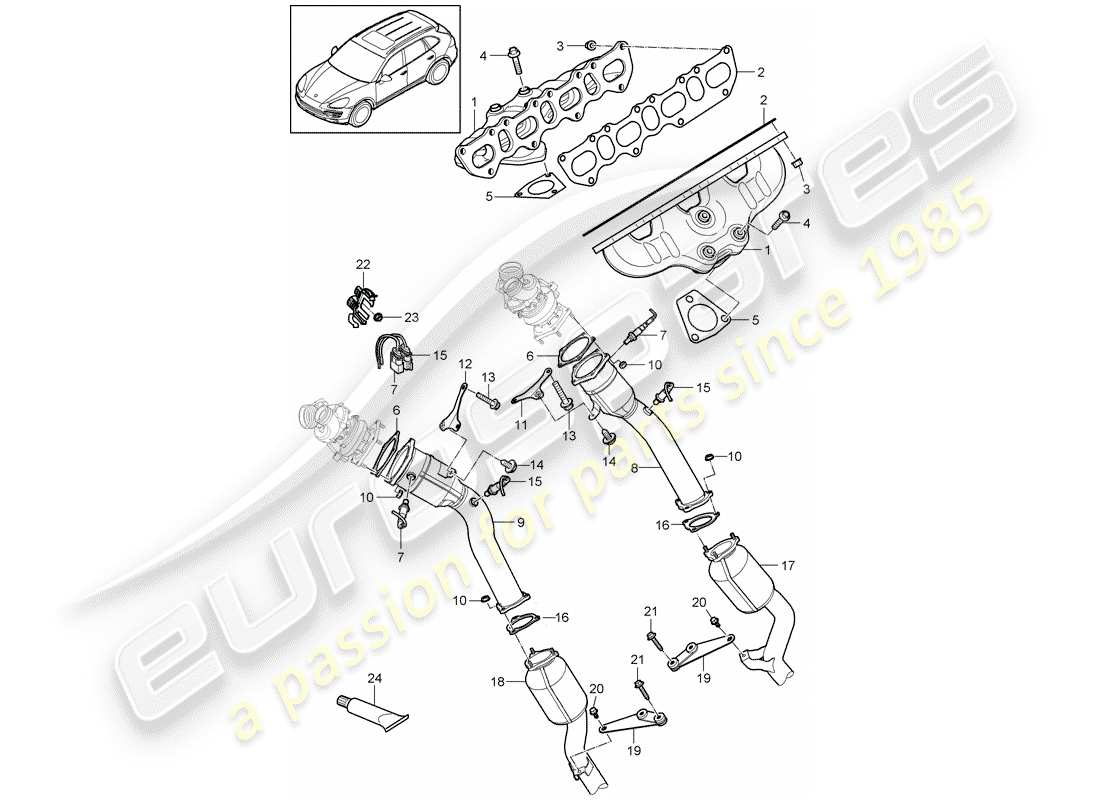 porsche 2012 (cayenne e2 92a) auspuffanlage teilediagramm