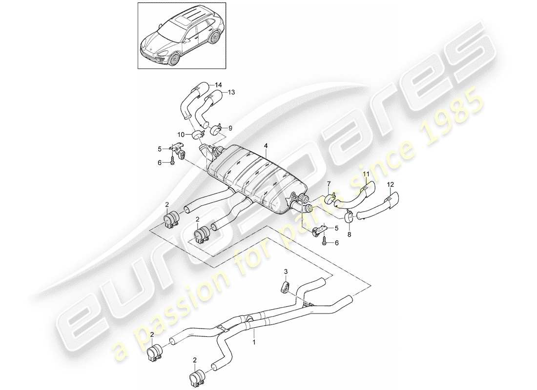 porsche 2011 (cayenne e2 92a) abgassystem teilediagramm
