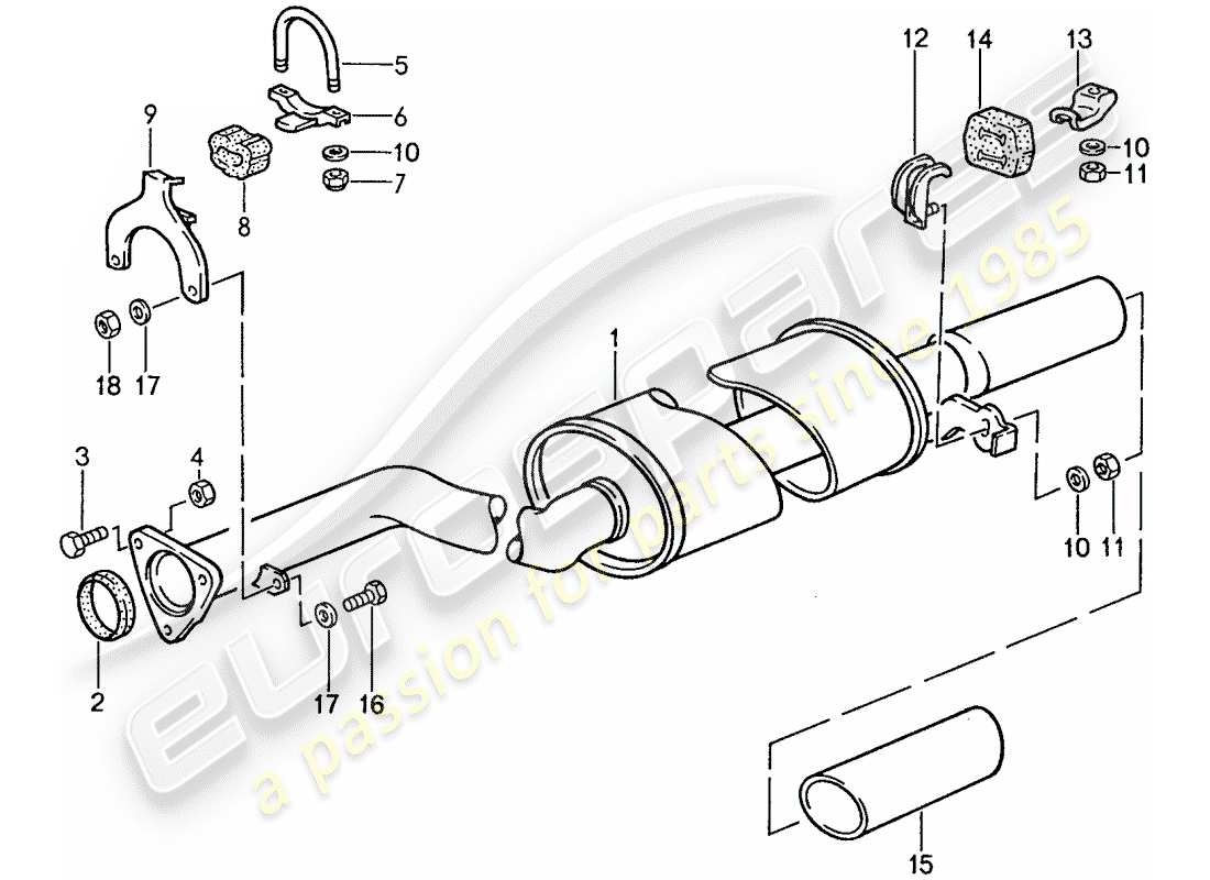 porsche 1991 (944) auspuffanlage - auspuffschalldämpfer, hinten ersatzteildiagramm