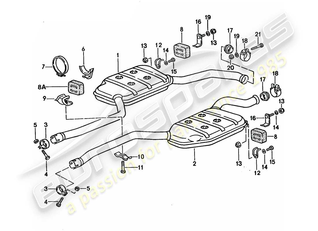 porsche 1995 (928) auspuffanlage - zwischenschalldämpfer ersatzteildiagramm