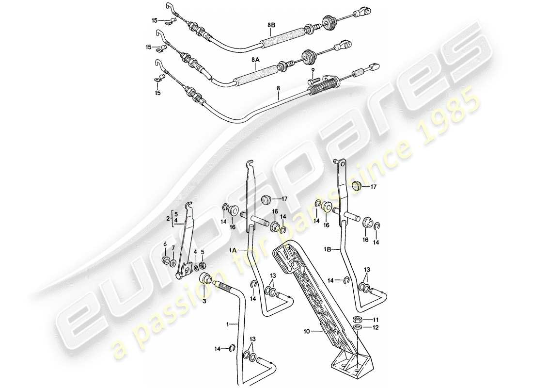 porsche 1976 (924) gaspedal - gaspedalzug ersatzteildiagramm