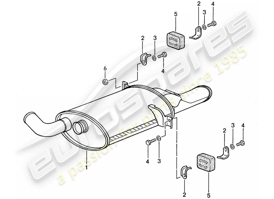 porsche 1988 (928) auspuffanlage - schalldämpfer - auspuff teilediagramm
