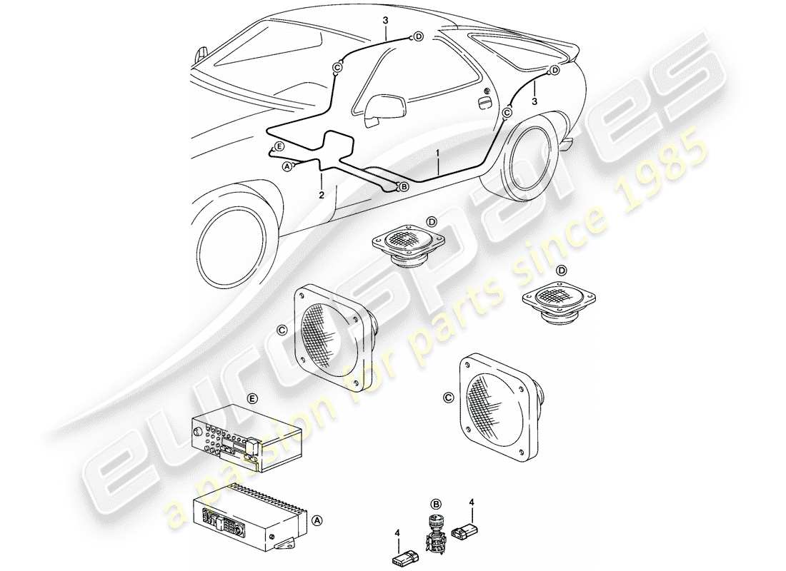 porsche 1985 (928) kabelbaum - lautsprecher ersatzteildiagramm