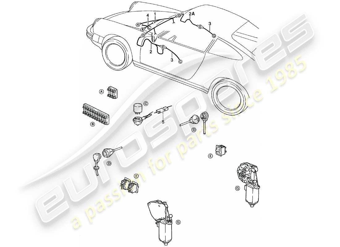 porsche 1982 (911) kabelbäume - elektrische fensterheber ersatzteildiagramm