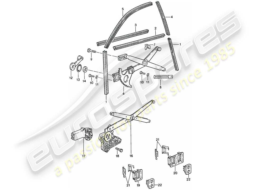 porsche 1978 (924) installationsteile - türfenster - fensterheber teilediagramm