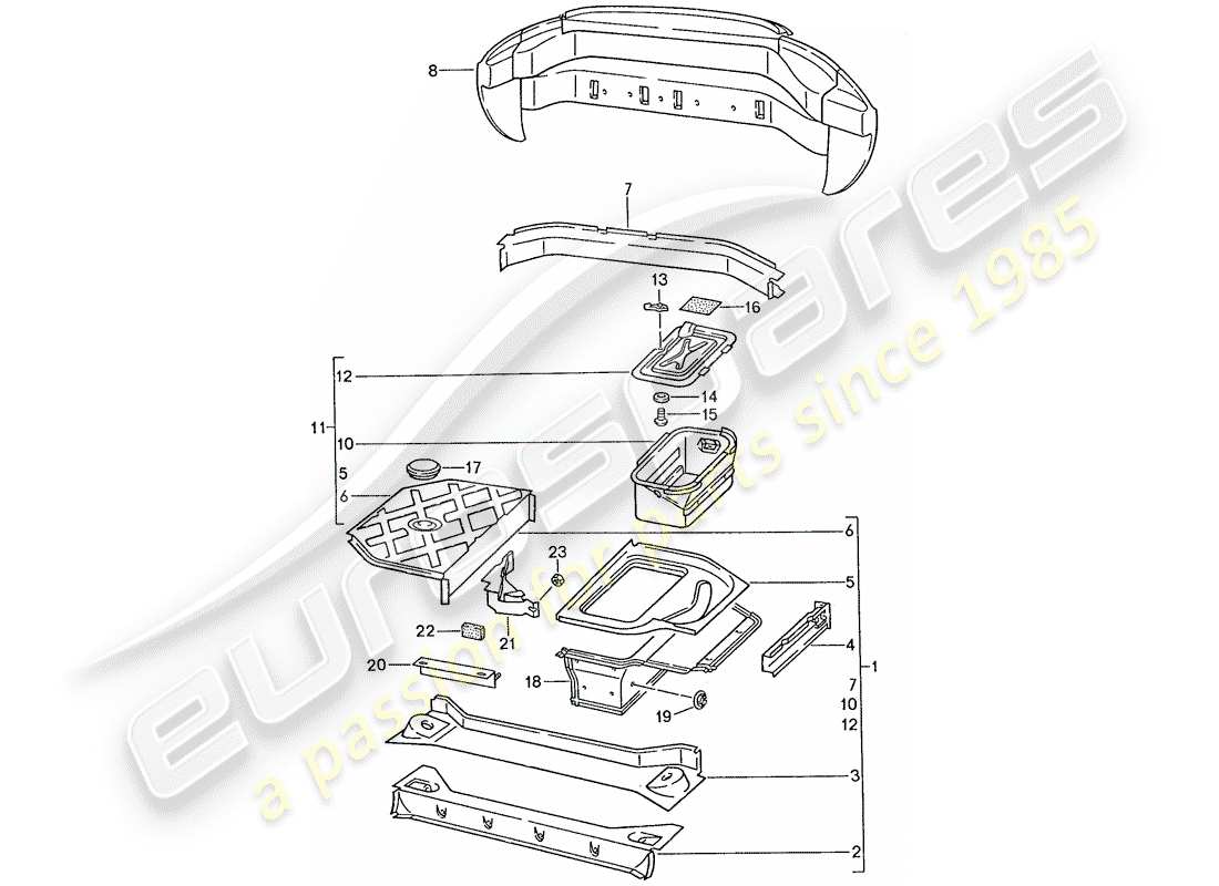 porsche 1987 (928) rahmen - hinteres ende ersatzteildiagramm