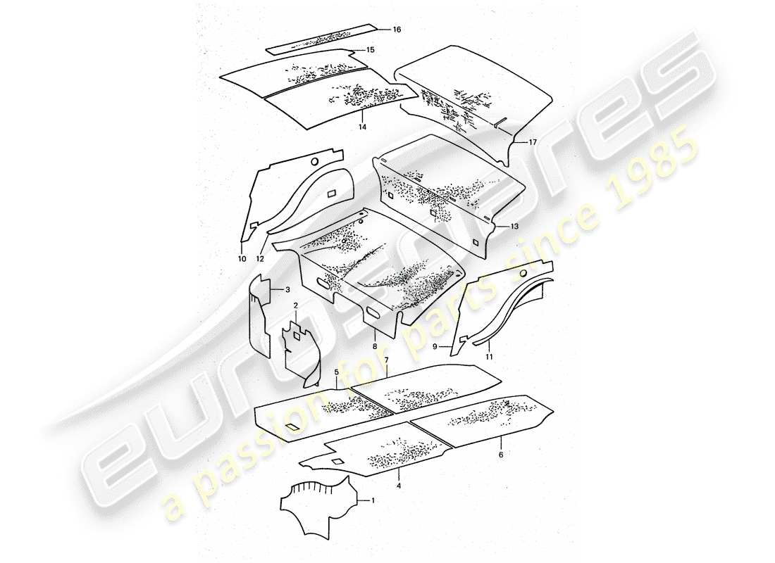 porsche 1977 (911 turbo) karosserie - schallabsorbatoren ersatzteildiagramm