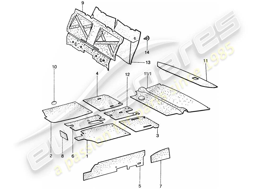 porsche 1974 (914) schallabsorber ersatzteildiagramm