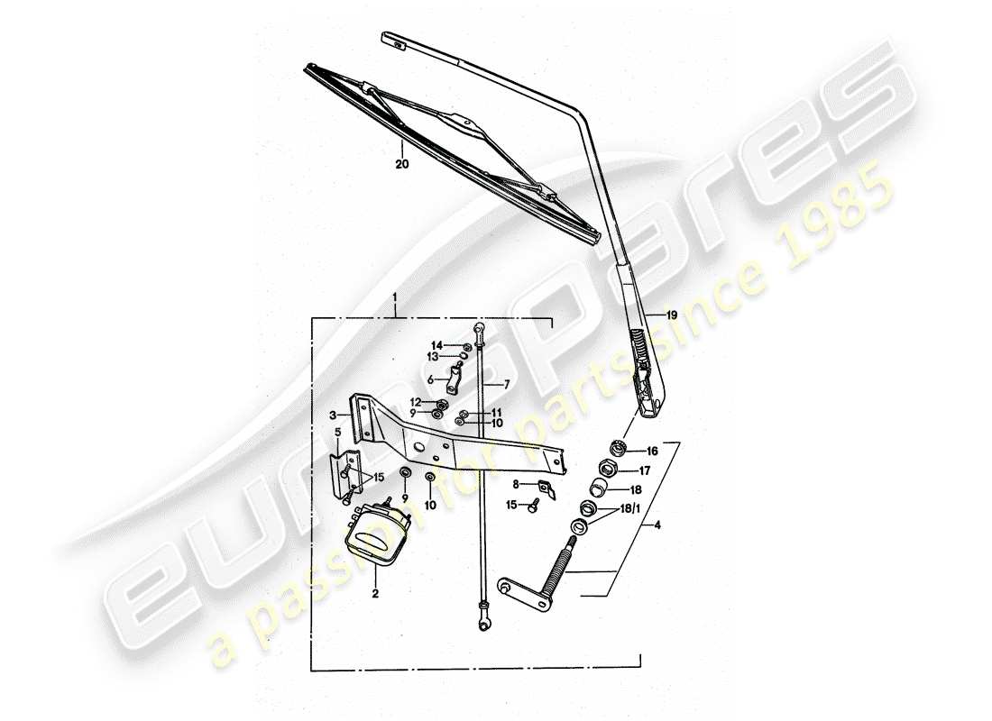 porsche 1975 (911 turbo) heckscheibenwischer teilediagramm