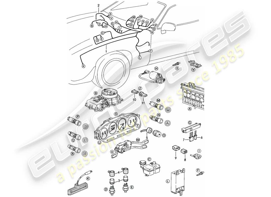 porsche 1983 (928) kabelbaum – dashboard teilediagramm
