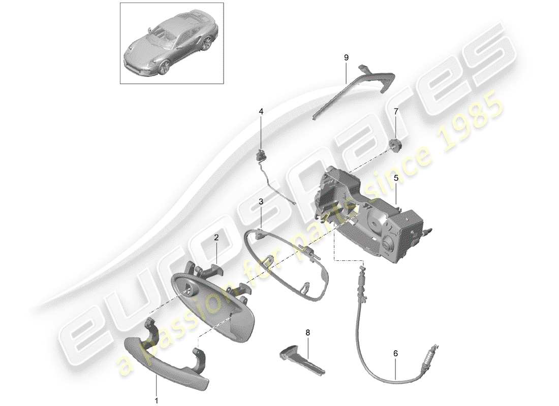 porsche 2014 (991-1 turbo) türgriff, aussen teilediagramm