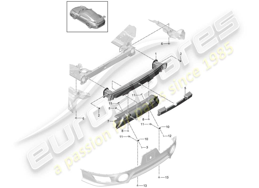 porsche 2014 (991-1 turbo) stoßstangenhalterung - ersatzteildiagramm