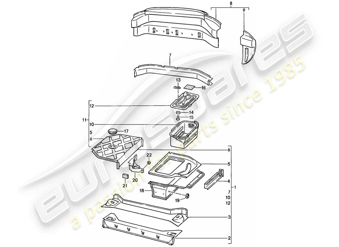 porsche 1984 (928) rahmen - hinteres ende ersatzteildiagramm