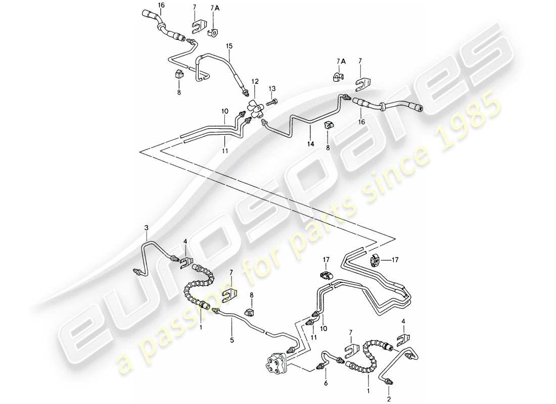 porsche 1994 (993) bremsleitungen - vorderachse - unterboden ersatzteildiagramm