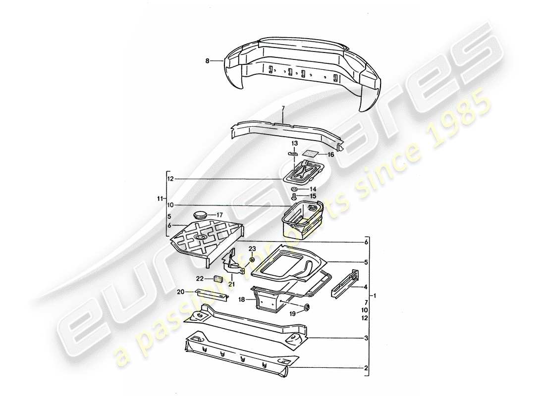 porsche 1992 (928) rahmen - hinteres ende ersatzteildiagramm