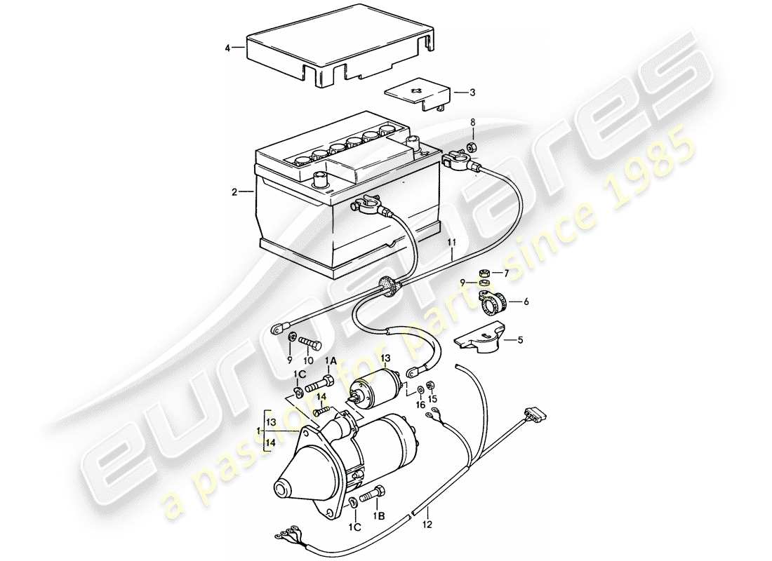 porsche 1988 (944) starter - batterie - kabelbäume ersatzteildiagramm