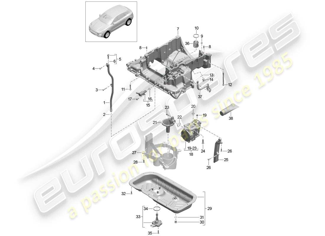 porsche 2014 (macan) ölführendes gehäuse teilediagramm