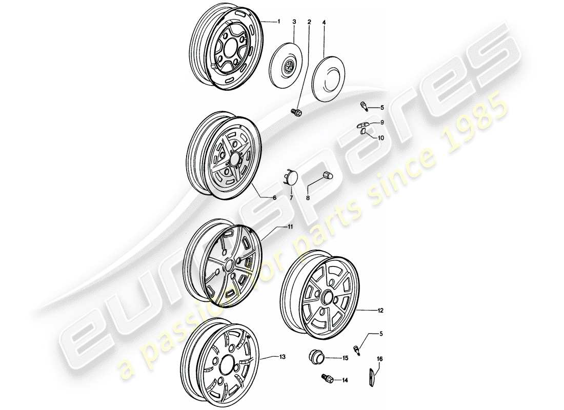 porsche 1974 (914) räder ersatzteildiagramm