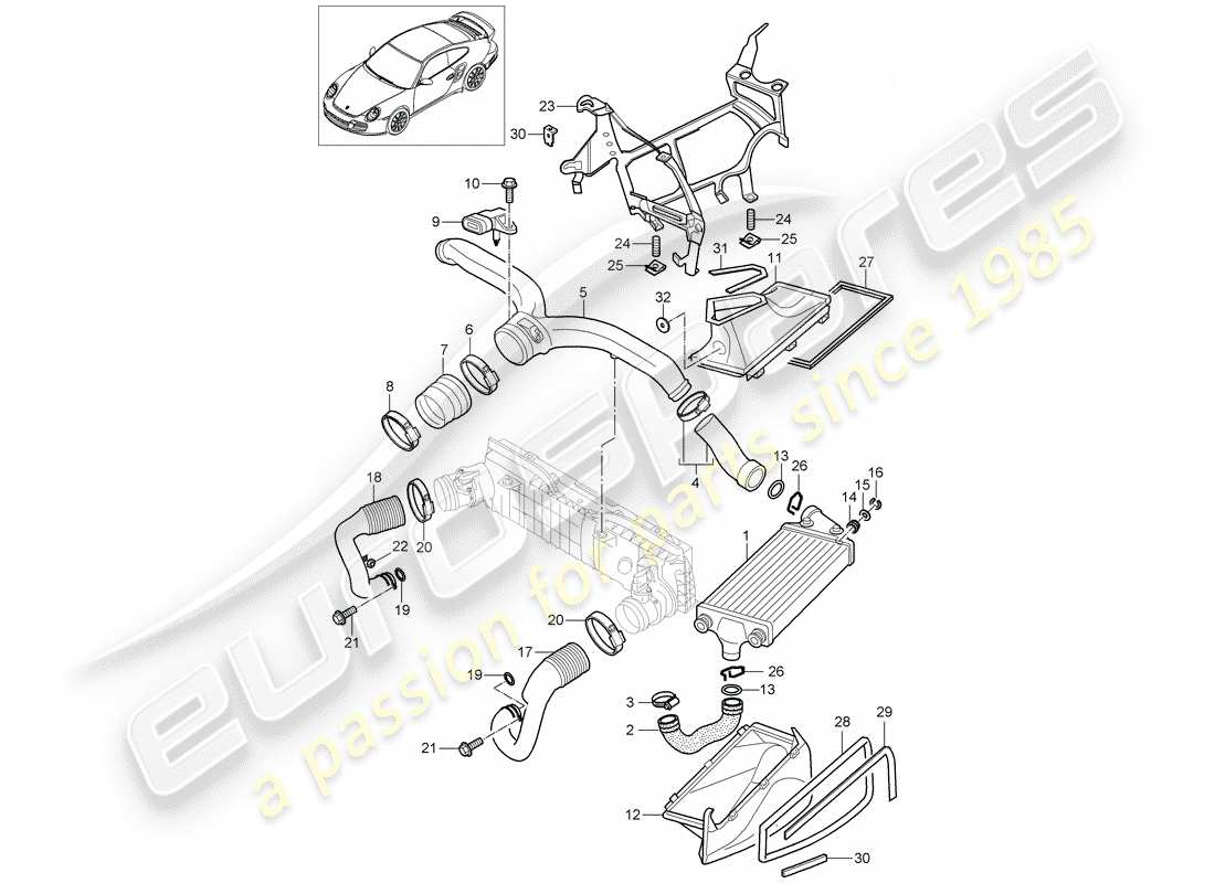 porsche 2008 (997-1 turbo / gt2) turbolader teilediagramm