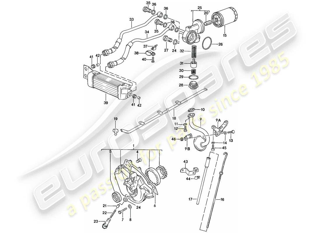 porsche 1976 (924) motorschmierung - motorölkühler teilediagramm