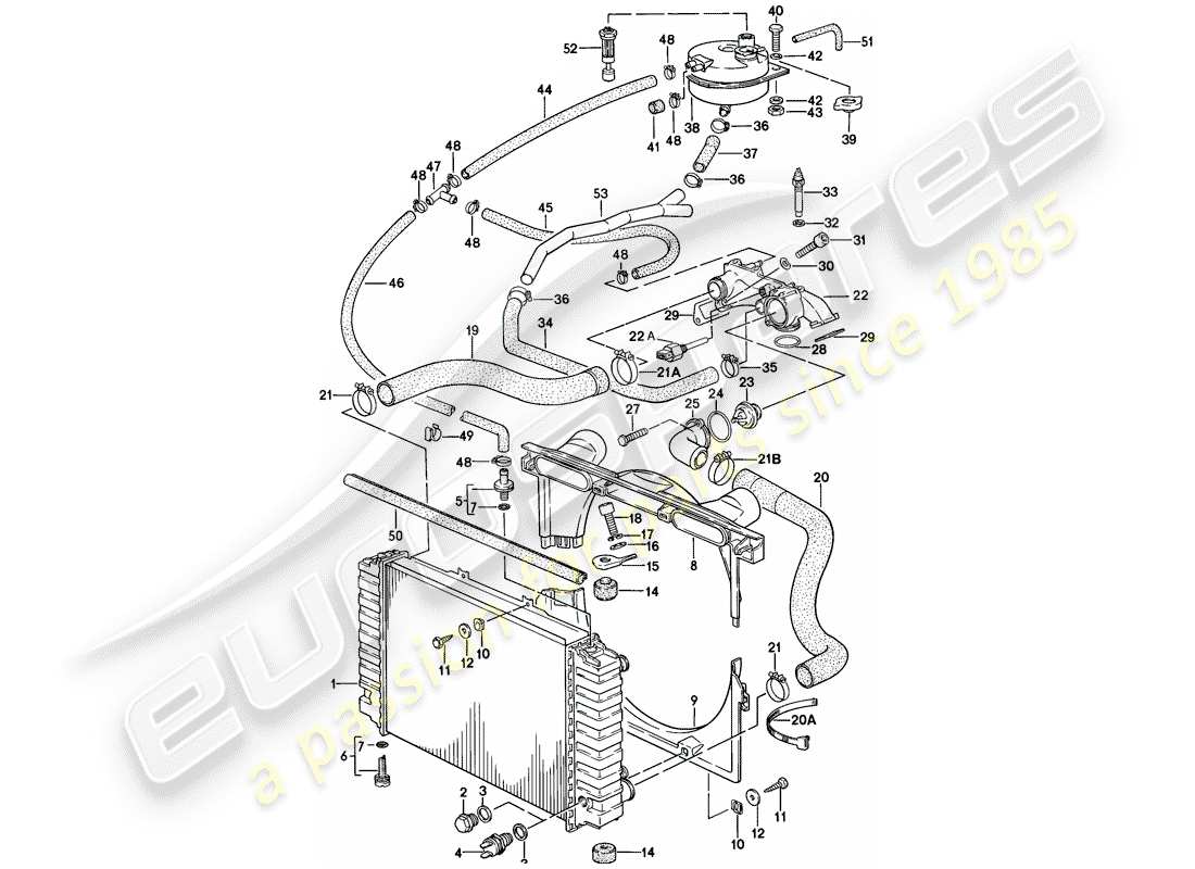 porsche 1980 (928) wasserkühlung teilediagramm