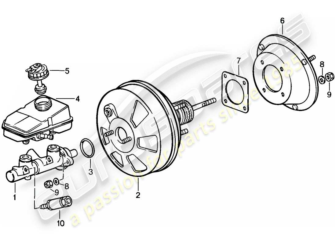 porsche 1986 (944) hauptbremszylinder - bremskraftverstärker - vorratsbehälter - abs - ersatzteildiagramm