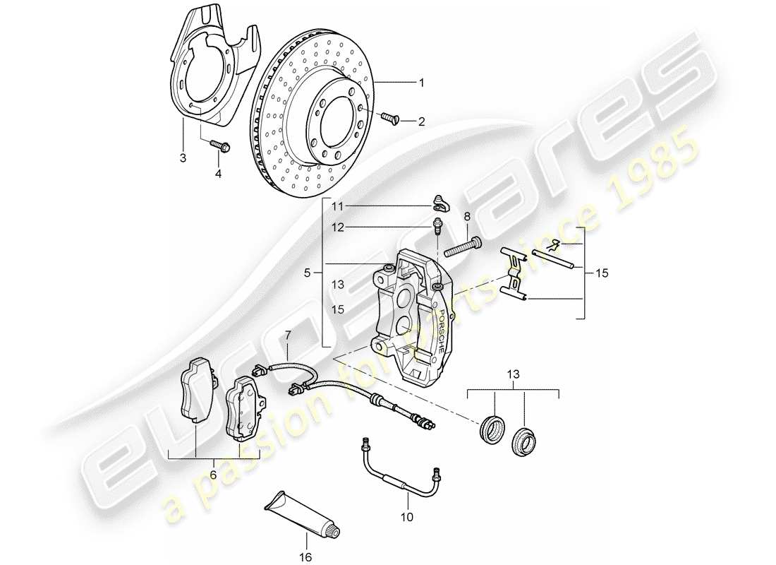 porsche 2008 (997-1 turbo / gt2) scheibenbremsen ersatzteildiagramm