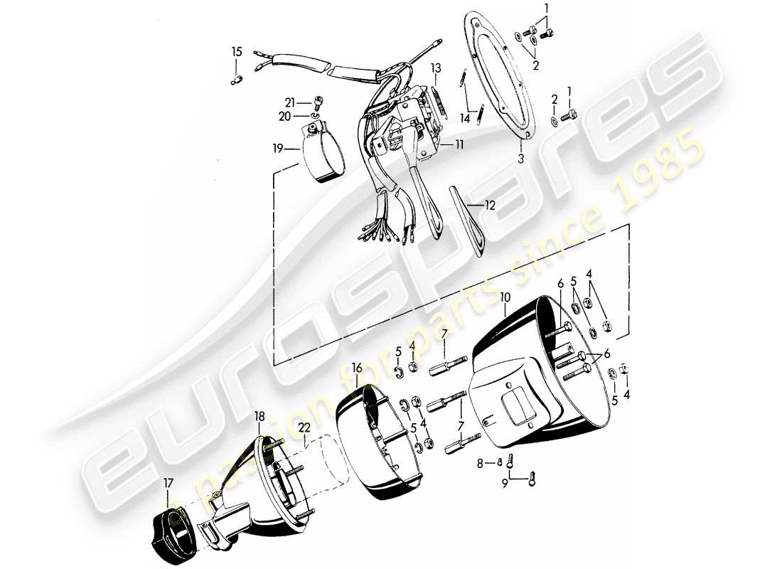 porsche 1961 (356b/356c) lenkstockschalter ersatzteildiagramm
