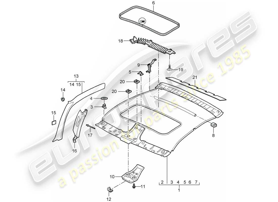 porsche 2008 (997-1) dachverkleidung - ersatzteildiagramm