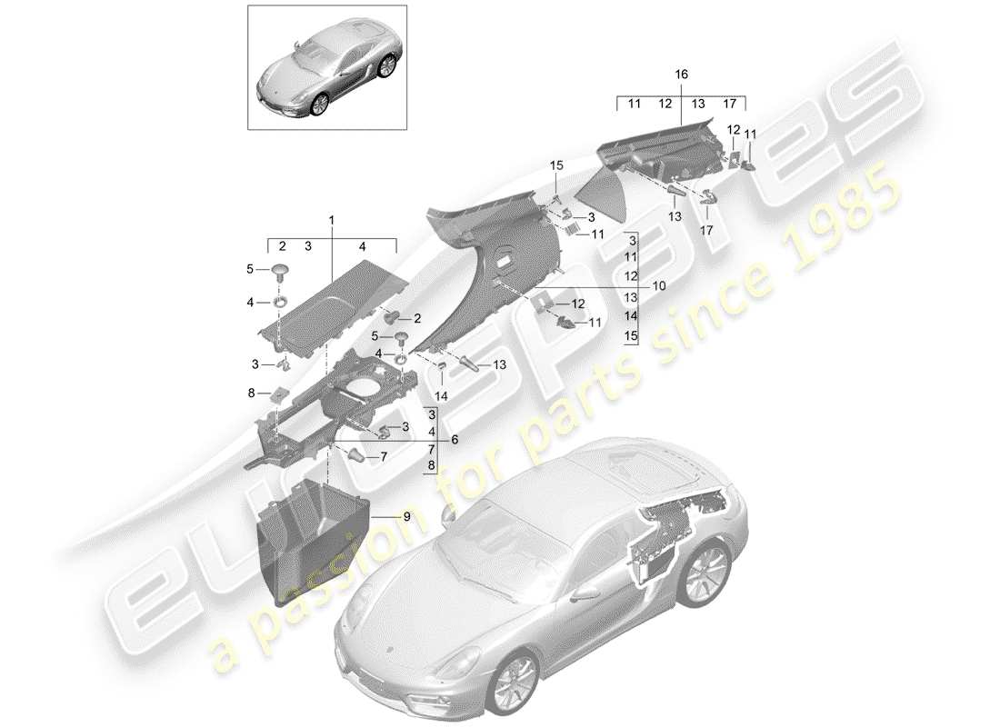 porsche 2016 (981 cayman) trims-teilediagramm