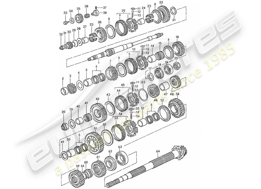 porsche 1987 (959) zahnräder und wellen ersatzteildiagramm