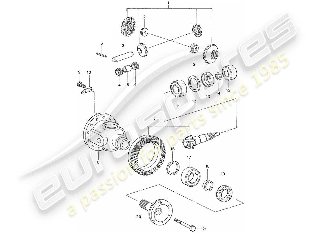 porsche 1987 (959) differential - vorderachse ersatzteildiagramm