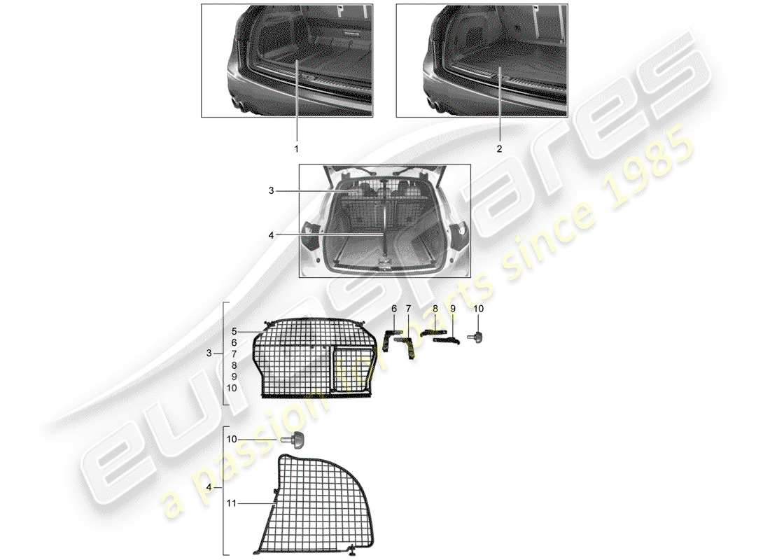 porsche 2009 (tequipment cayenne) gepäckraumeinlage ersatzteildiagramm