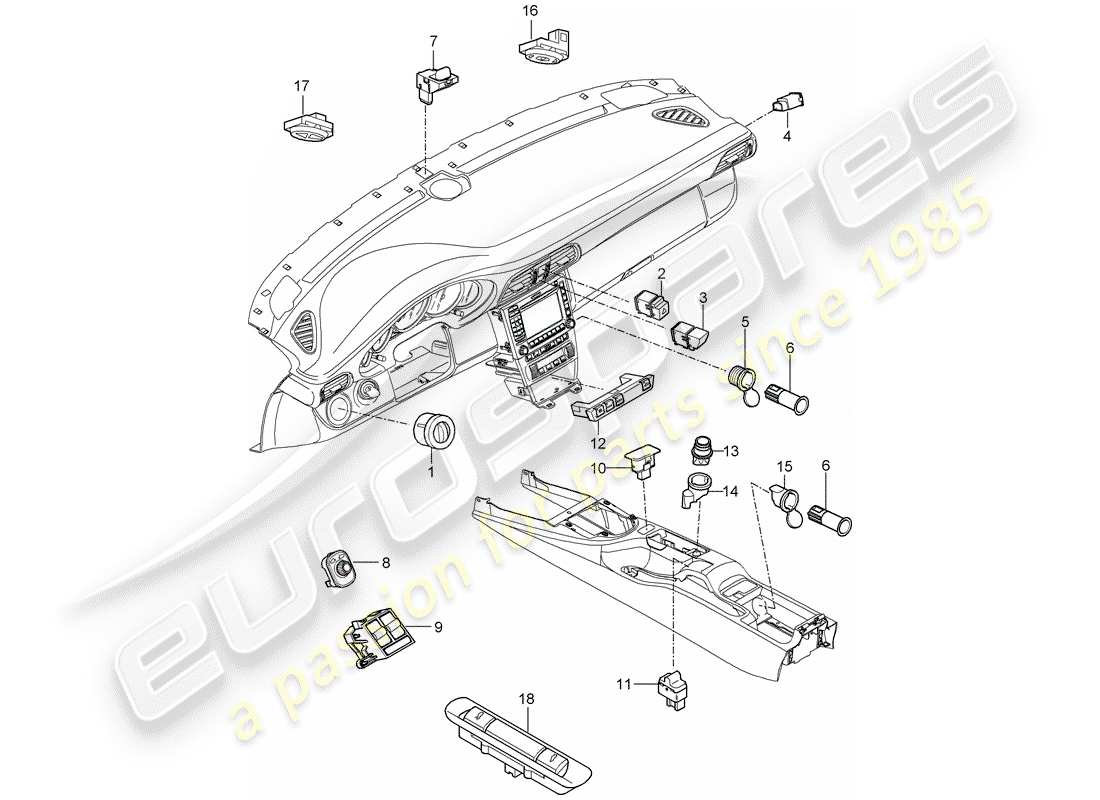 porsche 2007 (997-1 gt3) switch-ersatzteildiagramm
