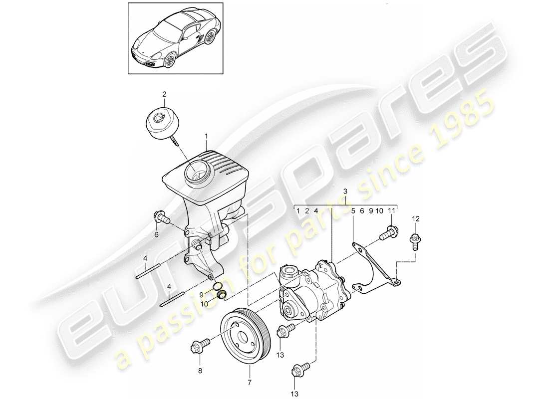 porsche 2011 (987 cayman) servolenkung - teilediagramm