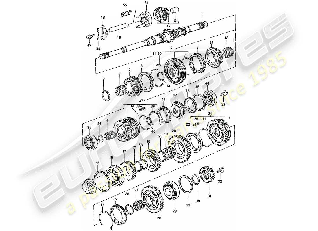 porsche 1988 (924s) zahnräder und wellen - schaltgetriebe ersatzteildiagramm