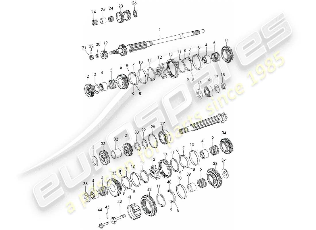 porsche 1971 (911) zahnräder und wellen - 5-speed - getriebe - d >> - mj 1971 ersatzteildiagramm