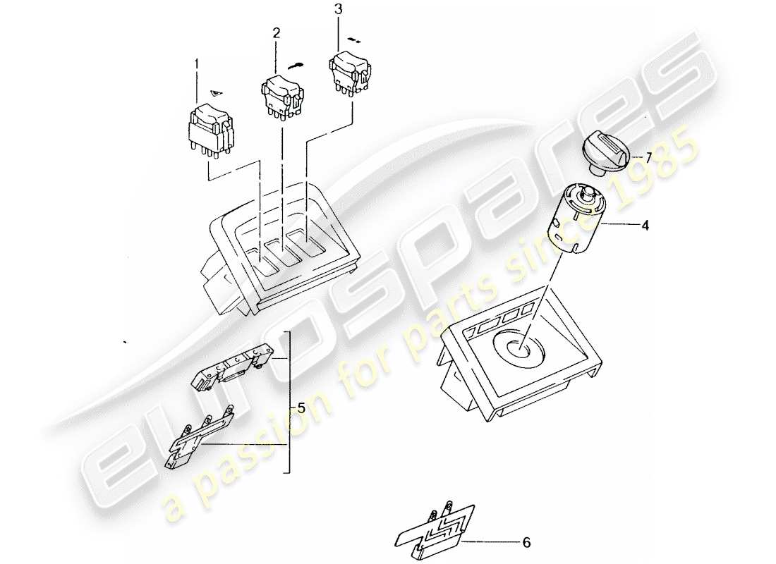 porsche 1992 (964) schalter - mittelkonsole ersatzteildiagramm