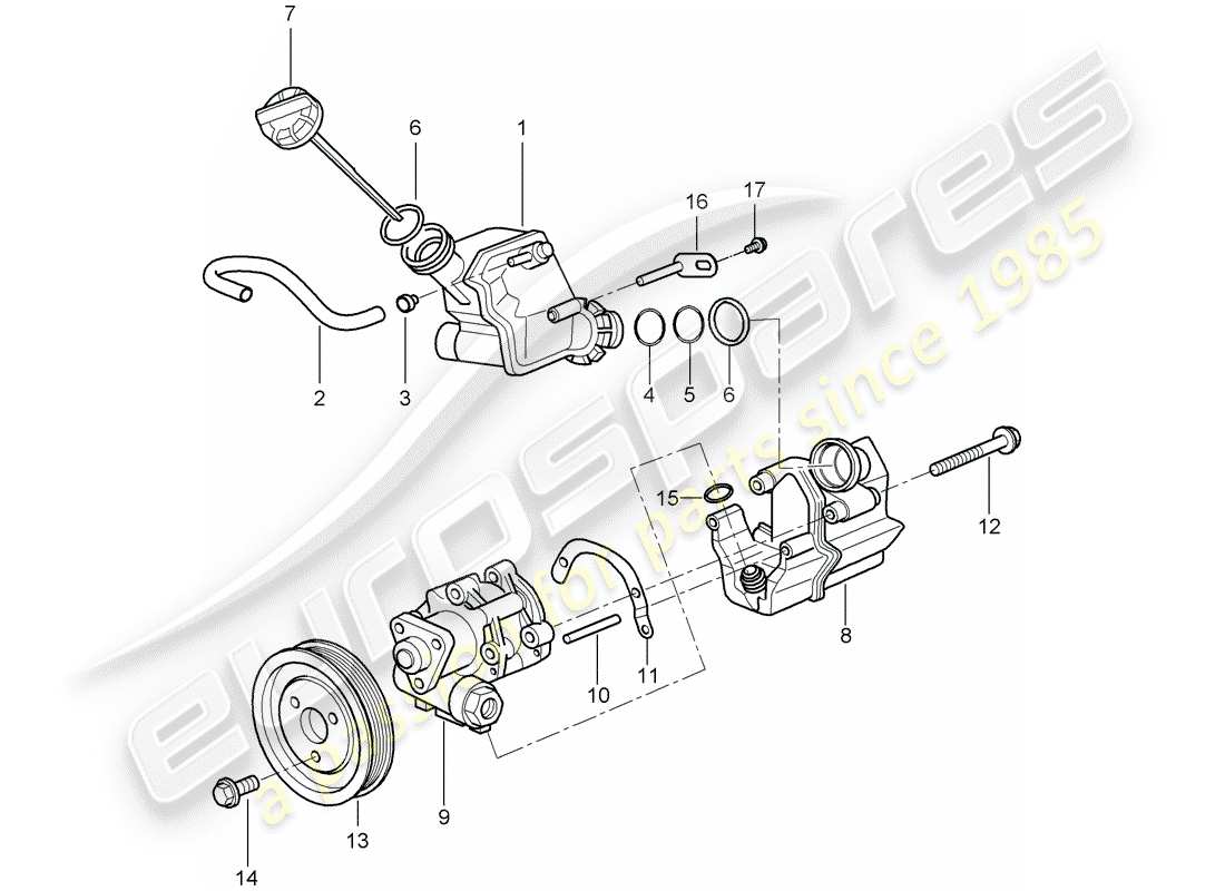 porsche 1998 (996) servolenkung - servolenkpumpe - für servolenkung - behälter ersatzteildiagramm