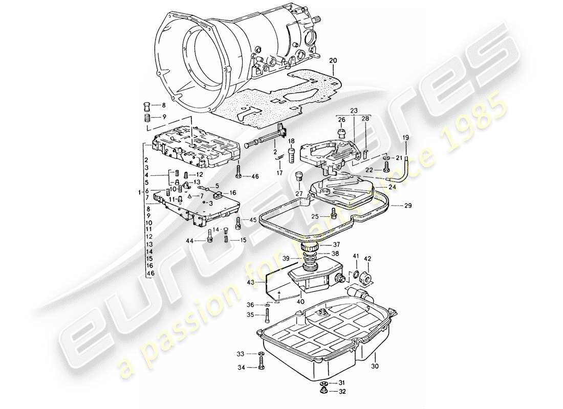 porsche 1995 (928) automatikgetriebe - schaltventilkörper ersatzteildiagramm