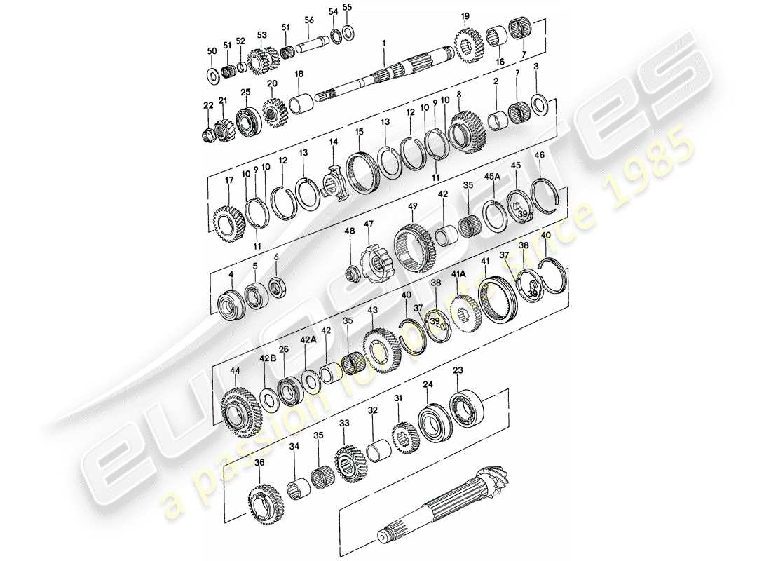 porsche 1979 (924) zahnräder und wellen - 5-speed - getriebe - zahnradsätze - 016 z ersatzteildiagramm