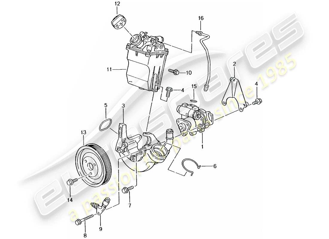 porsche 2004 (996 turbo / gt2) servolenkung - servolenkpumpe - behälter ersatzteildiagramm