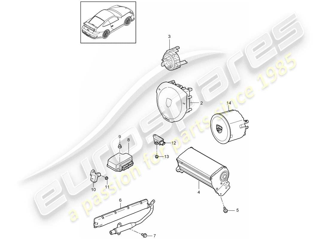 porsche 2007 (997-1 gt3) airbag-teilediagramm