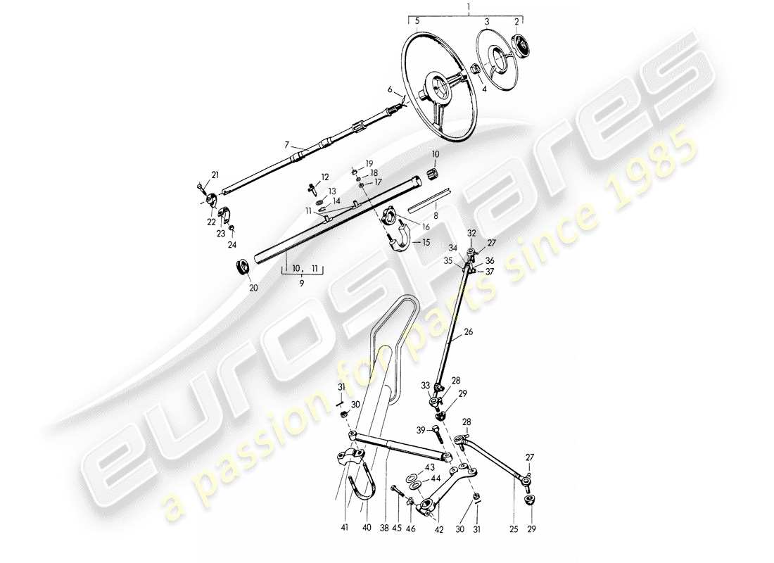 porsche 1959 (356/356a) lenkrad - zwischenlenkwelle - lenkstange - und - schwenkhebel ersatzteildiagramm