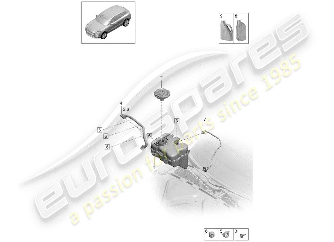 porsche 2020 (macan) kühlmittelausgleichsbehälter - teilediagramm