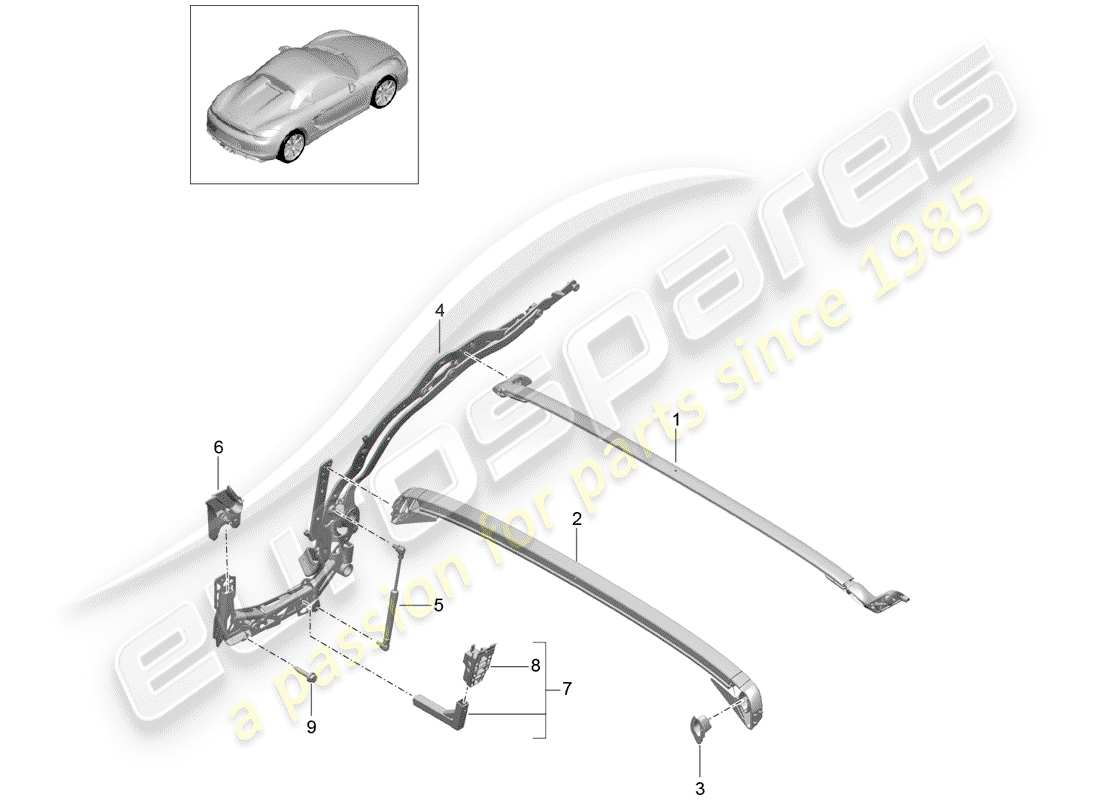 porsche 2016 (981 boxster spyder) top frame ersatzteildiagramm