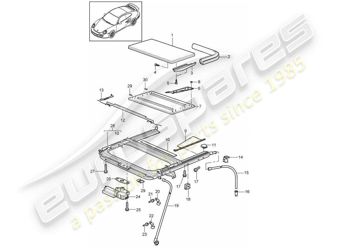 porsche 2011 (997-2 turbo / gt2 rs) schiebedach-teilediagramm