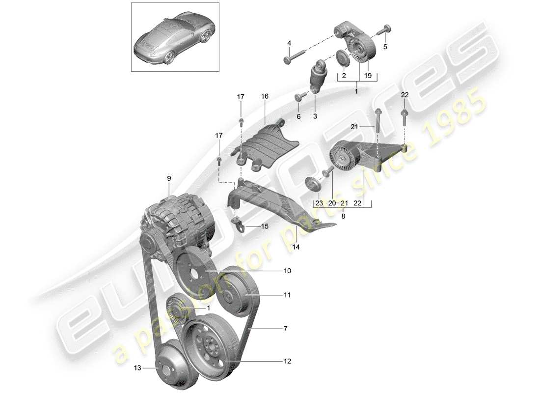 porsche 2016 (991-1) riemenspanner teilediagramm