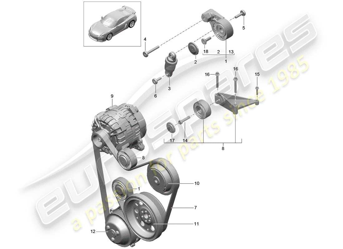 porsche 2016 (981 cayman gt4) riemenspanner ersatzteildiagramm